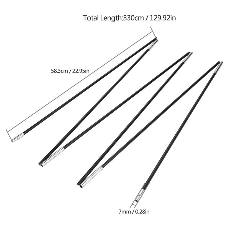 2Pcs Camping Tent Pole Folding Fiberglass Camping Tent Pole Bars Outdoor Sunshelter Support Rods Awning Frames Kit Fit