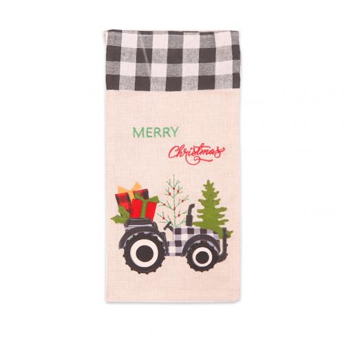 Festival Levert Vrolijke Kerstboom Auto Plaid Wijnfles Cover Champagne Tas Decor: Black White Plaid