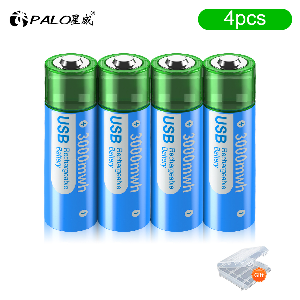 PALO 3000mWh 1.5V AA Li-ion battery HR6 AA USB Rechargeable Lithium batteries 2A AA USB Port Charging Battery With Battery Box: WHITE