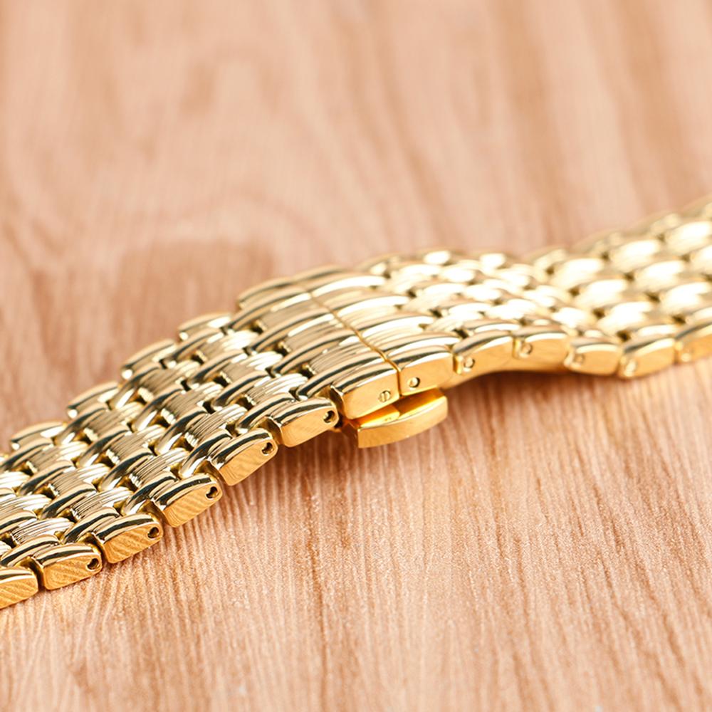 18mm 20mm 22mm Solid Gold Watch Bands Strap Stainless Steel Watchband Adjustable Replacement Bracelet + 2 Spring Bars