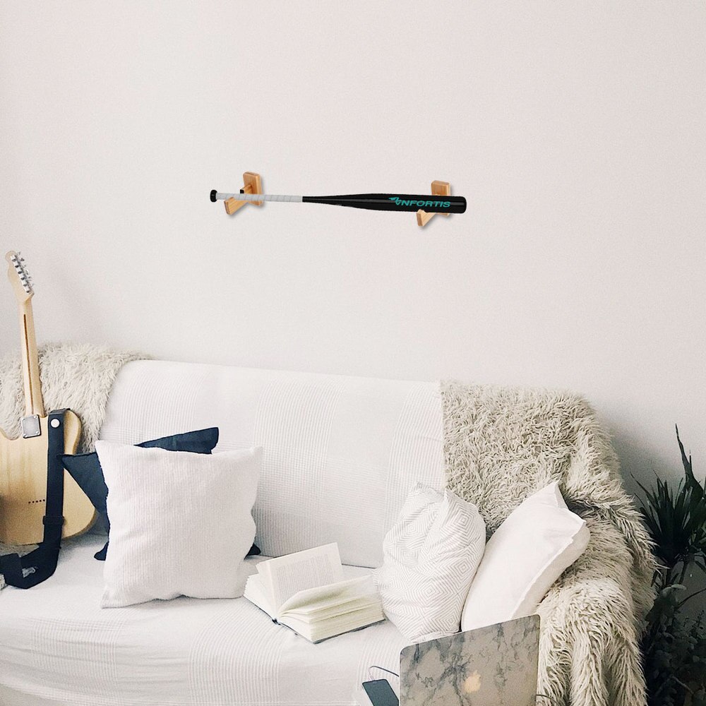 Baseball Bat Display Rack Wall Mounted Bat Holder Bamboo Bat Display Case for Placing Baseball Bat Softball Bat Hockey Stick (Br