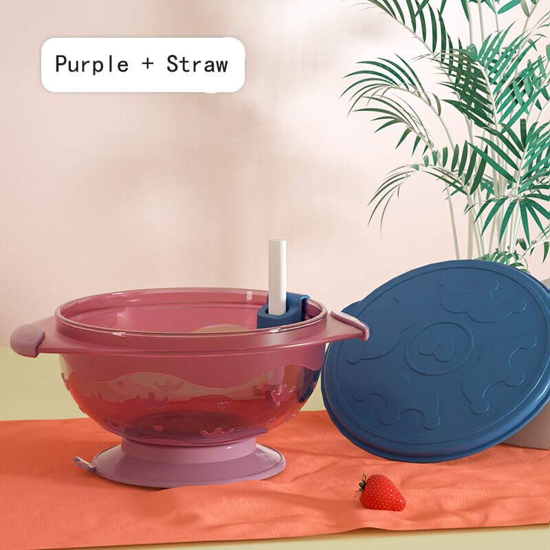 Bébé Paille Bol à Soupe Avec Couvercle Silicone Assiette Formation Complémentaire Bol de Nourriture Pour Bébé accès: 6