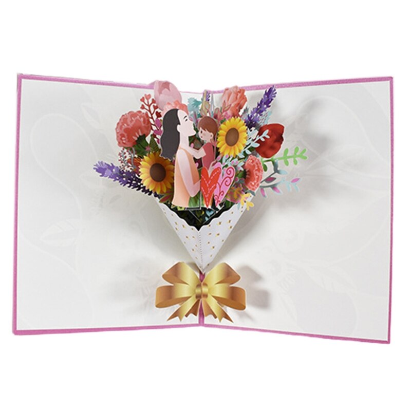 3D Pop-Up Flower Bouquet Greeting Card for Happy Birthday Mother's Day with Envelope