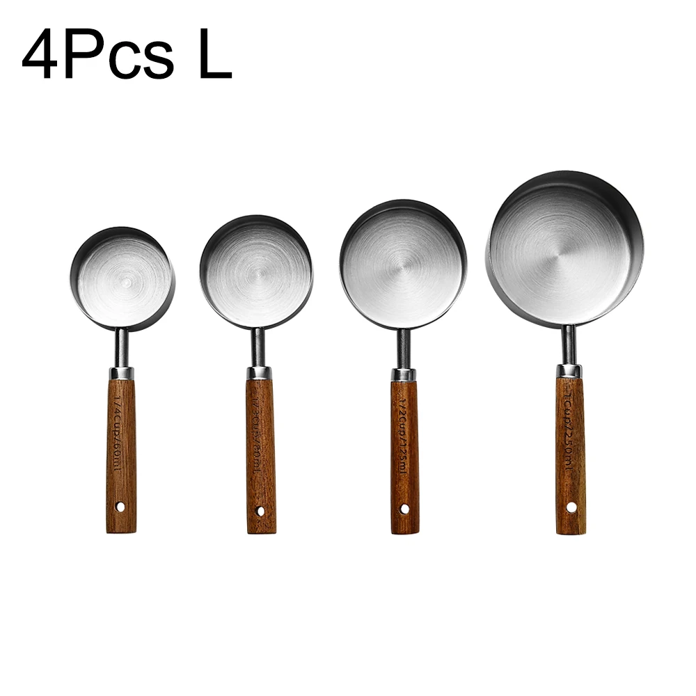4/8Stck Holzgriff Edelstahl Messbecher Löffel Backen Werkzeuge Kaffee Messlöffel einstellen Bartending Skala Zubehör: Licht Grün