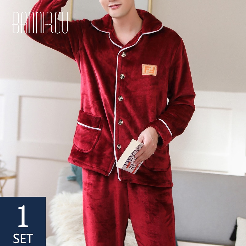 Bannirou pyjama's voor mannen, set nachtkleding, 100%  fluwelen warme pyjama's, winterpakken, nachtkleding voor mannen, huiskleding