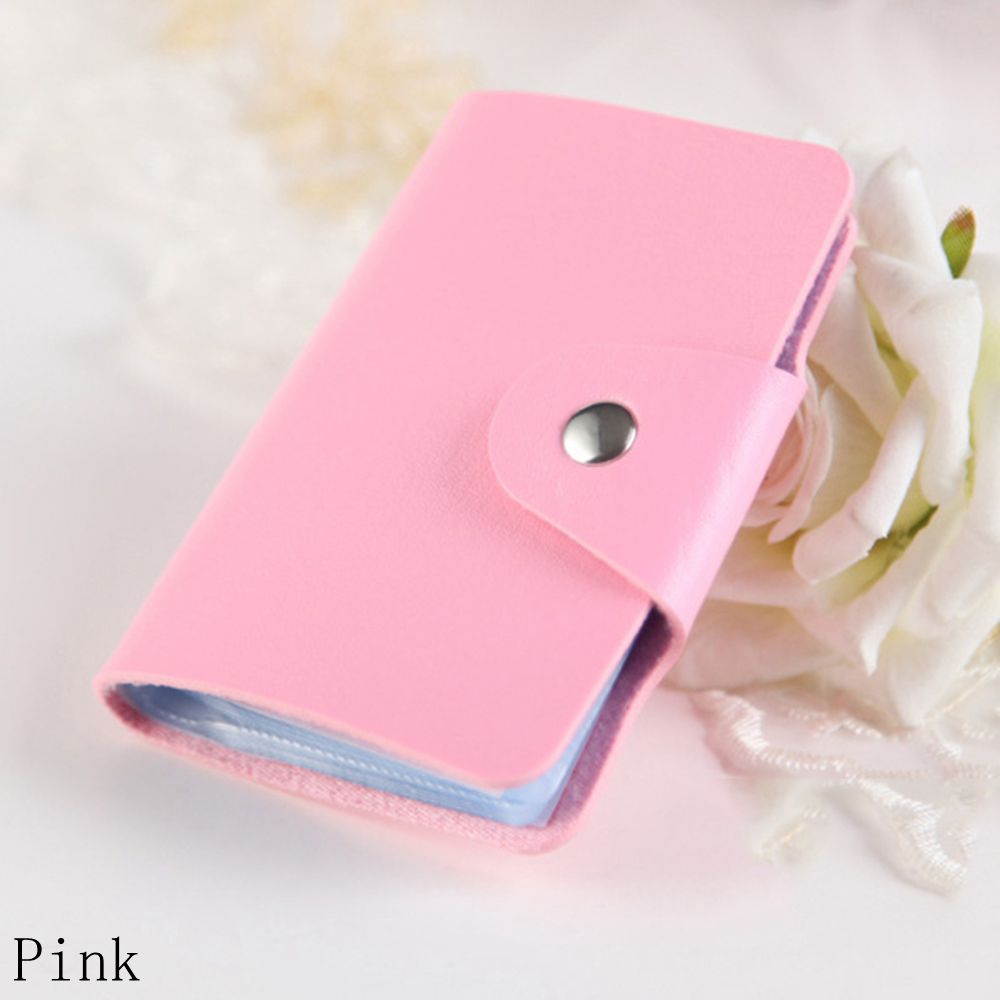 24 Card Slots Business Card Holder PU Leather Plastic Candy Color Korean Passport Bag Cute Card Holder Credit Card Bag: Style 1-pink