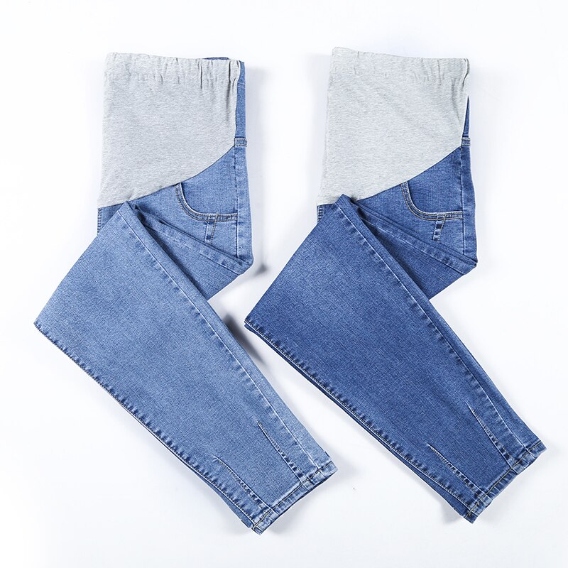 Mom Jeans For Women Denim Women`s Clothing Straight Solid Color High Waist Pregnant Pants Plus Size Maternity Clothes 0317