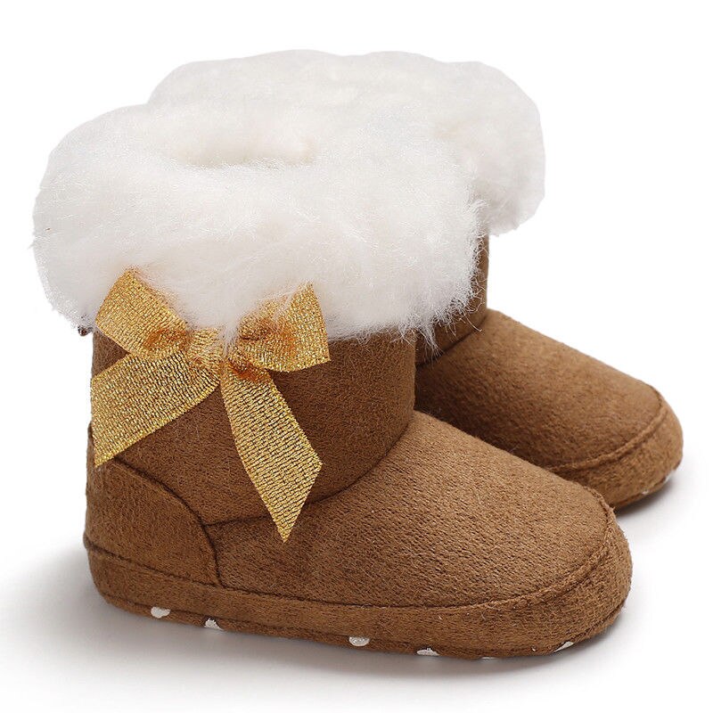 Newly Winter Toddler Baby Girl Boy Warm Boots Booties Snow Slippers Solid Fur Slip-On Bow Flat With Heel Cotton Shoes 0-18M