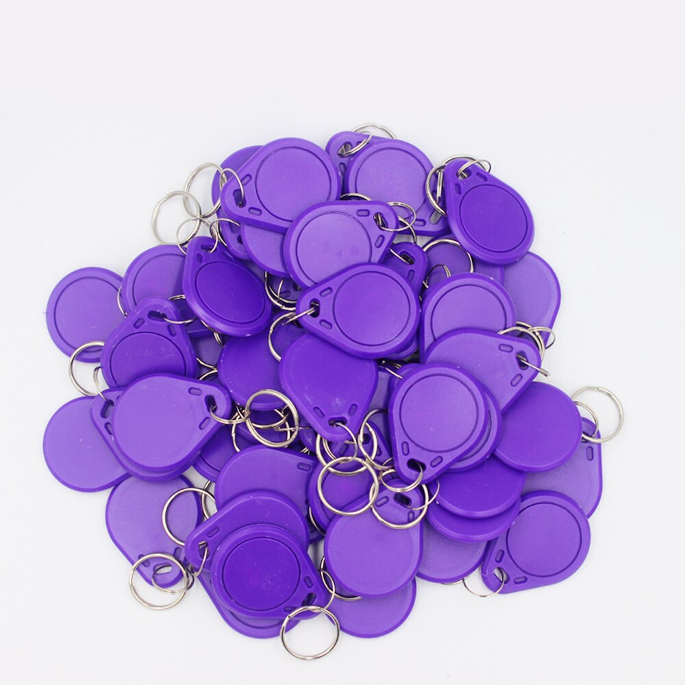 100pcs Waterproof 13.56MHz IC Keyfob Tag RFID Access Control IC Key Finder Card Token Attendance Management Keychain: purple