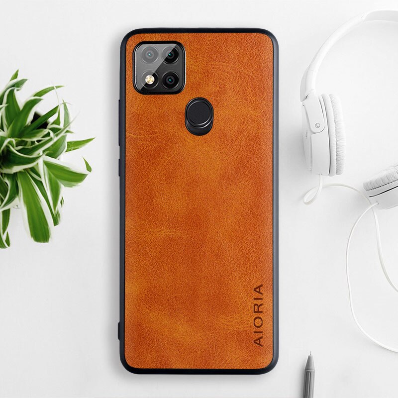 Case Voor Xiaomi Redmi 9C Nfc Luxe Vintage Leather Skin Telefoon Cover Voor Xiaomi Redmi 9c Case Funda Business Coque capa: orange