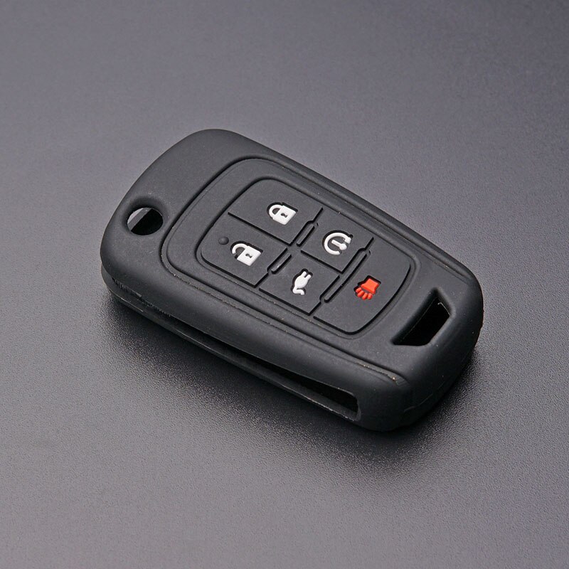 Silikoni auton avaimenperän kansi kotelon pidike kuoripaita chevrolet chevy voltille 5 nappia kauko avaimeton korjaus nahka avaimenperä: Musta