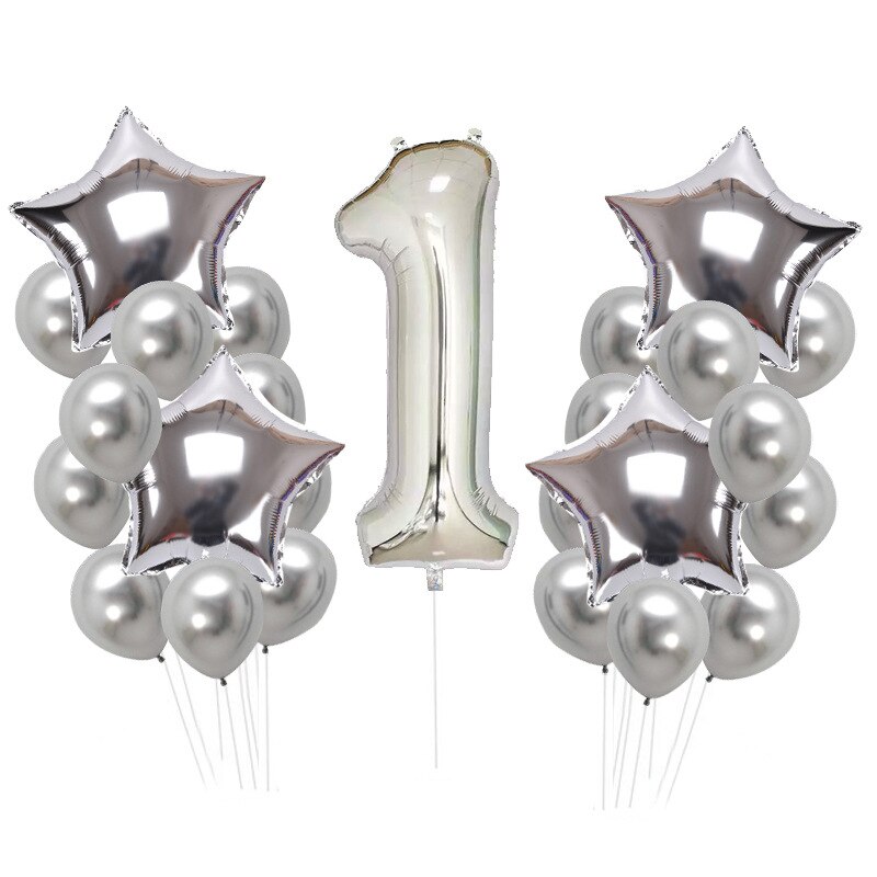 25Pcs/set Blue Number Foil Latex Balloons for Kids Birthday Party Decoration 1st One Year Birthday Boy Decor Baby Shower Balloon: Silver