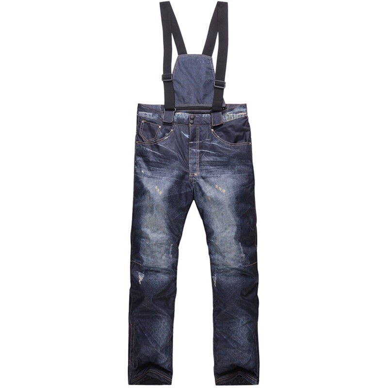 Men Denim Winter Full Protection Waterproof Windbreak Fleece Zipper Pants Overralls Snowboard Trousers Travel 8J0027