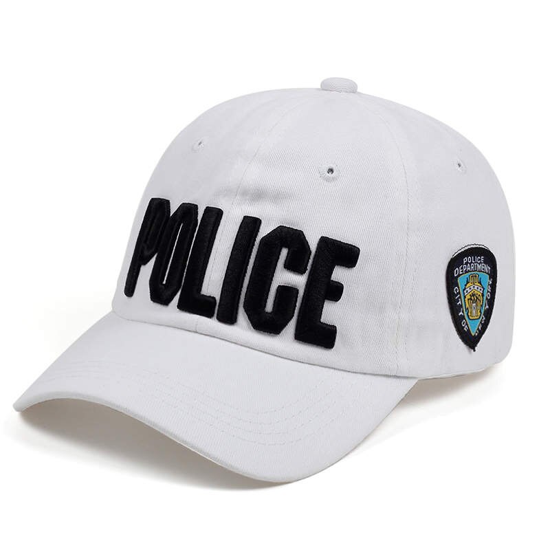 POLICE embroidery baseball cap hip hop adjustable hat men and women outdoor sports caps casual dad hats: White