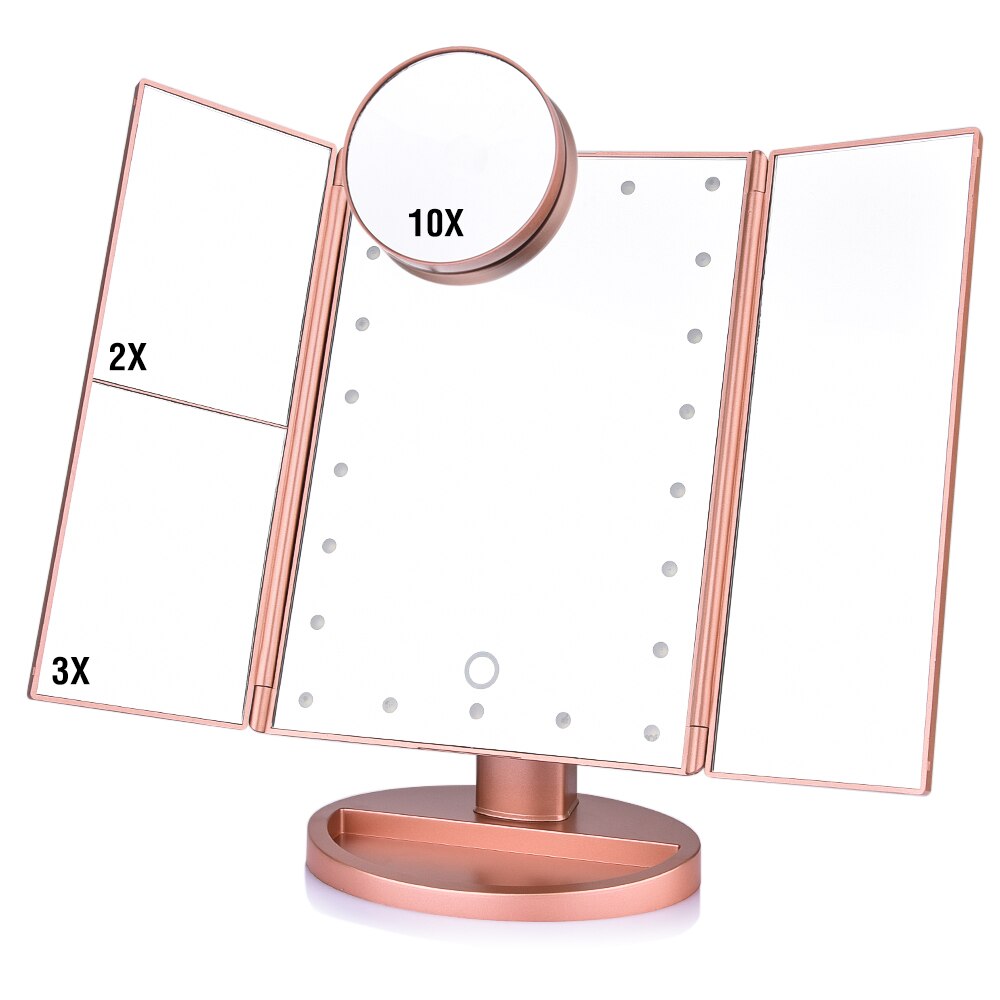 Meikkipeili valolla 22 led-pöytä 1x 2x 3x 10x suurentava peili kosketusnäyttö meikkipöytä taitettava säädettävä kosmeettinen työkalu: Vaaleanpunainen