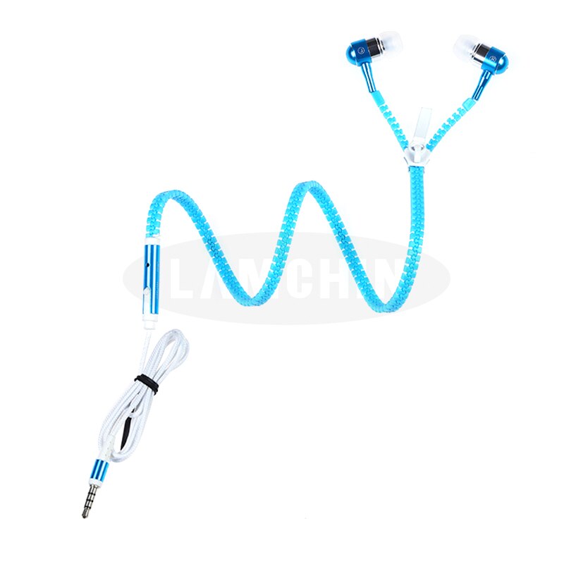 Night Lichtgevende Oortelefoon 5 Kleuren Super Bass Volledige Gloeiende Metalen Rits Oor Telefoons Met Microfoon Voor Iphone Xiaomi Huawei: Blue
