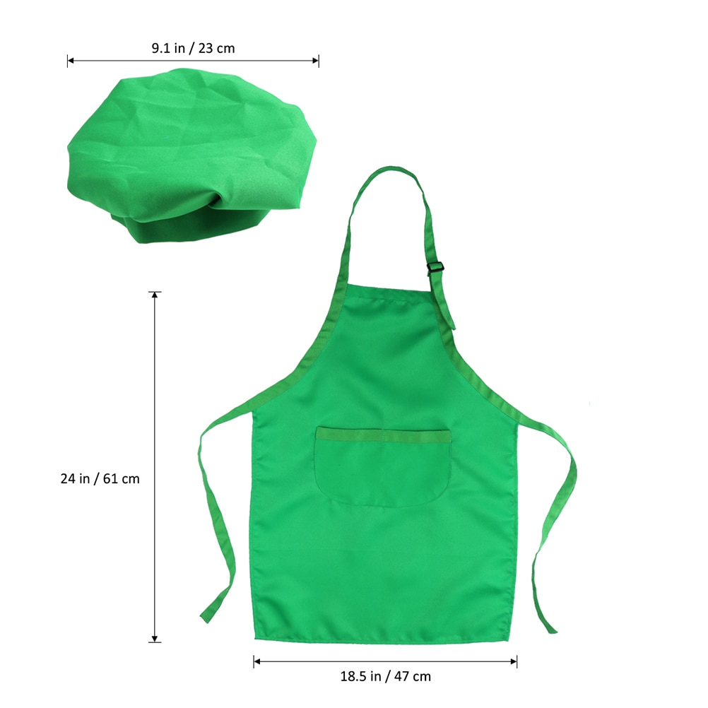 Green Polyester Children Hat Apron Suit Complete Kitchen Playset Chef Set With Chef Hat For Kids Cooking Play
