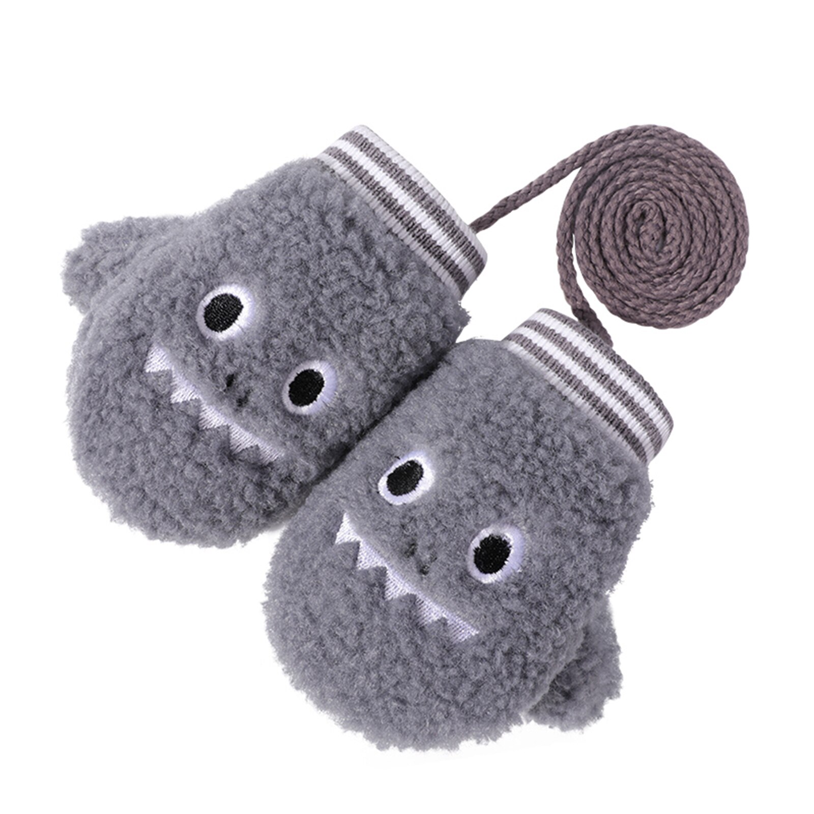 Mitaines chaudes unisexes, gants de dessin animé d'automne et d'hiver pour bébé avec ficelle Anti-perte: Gray M