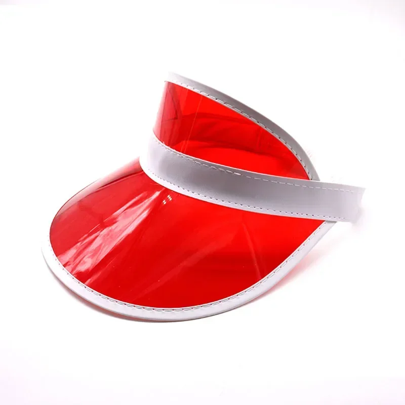 Outdoor Casual Green Color Transparent Anit-uv Plastic Face Sun Shield Hats Sun Visor Hats Golf Cap Rain Hat: Red