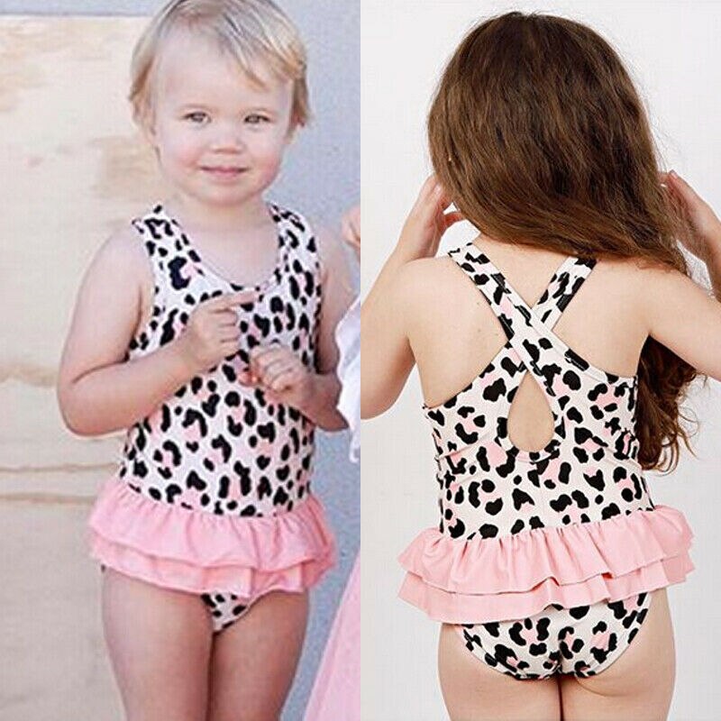 Barn jenter ett stykke leopardprint badetøy badedrakt bikini monokini sett