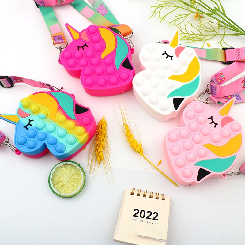 Kawaii pop it cabeça de cavalo bolsa de ombro brinquedos brinquedos crianças sensoriais anti-stress aliviar squishy squeeze descompressão brinquedo para o miúdo