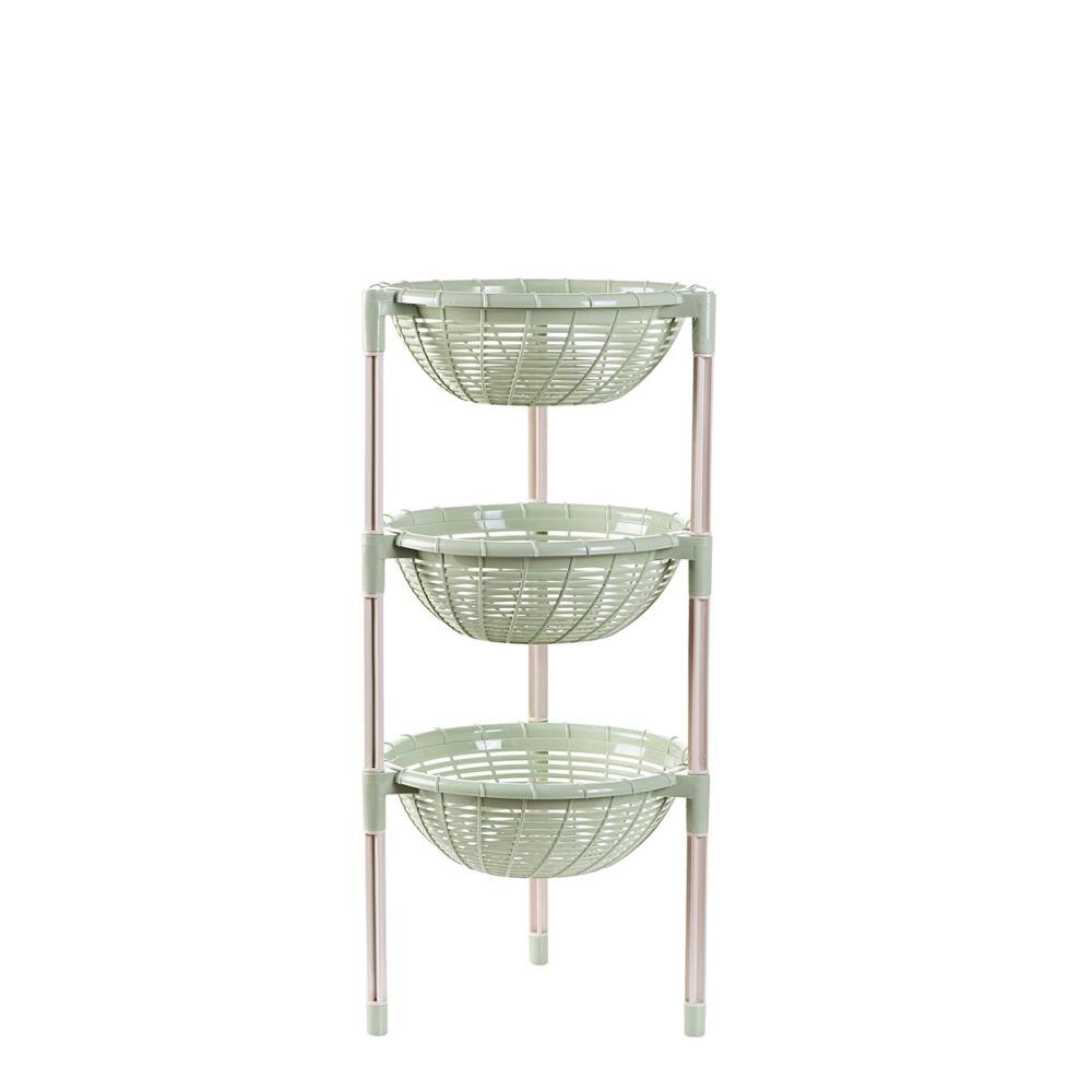 3 Layers Kitchen Round Drain Storage Rack Dishes Fruit Vegetable Sundries Storage Shelf Plastic Home Stand Organizer: Green
