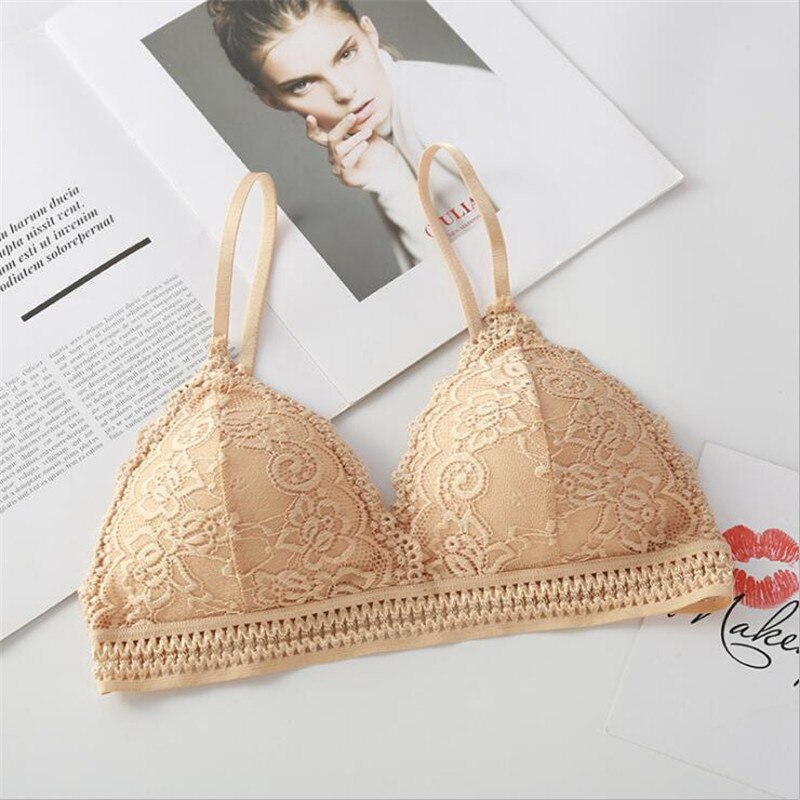 Women&#39;s Bra French Triangle Cup No Steel Ring Women&#39;s Underwear Bra Tube Top Sexy Lace Deep V Bo Style Wrapped Bralette: Skin