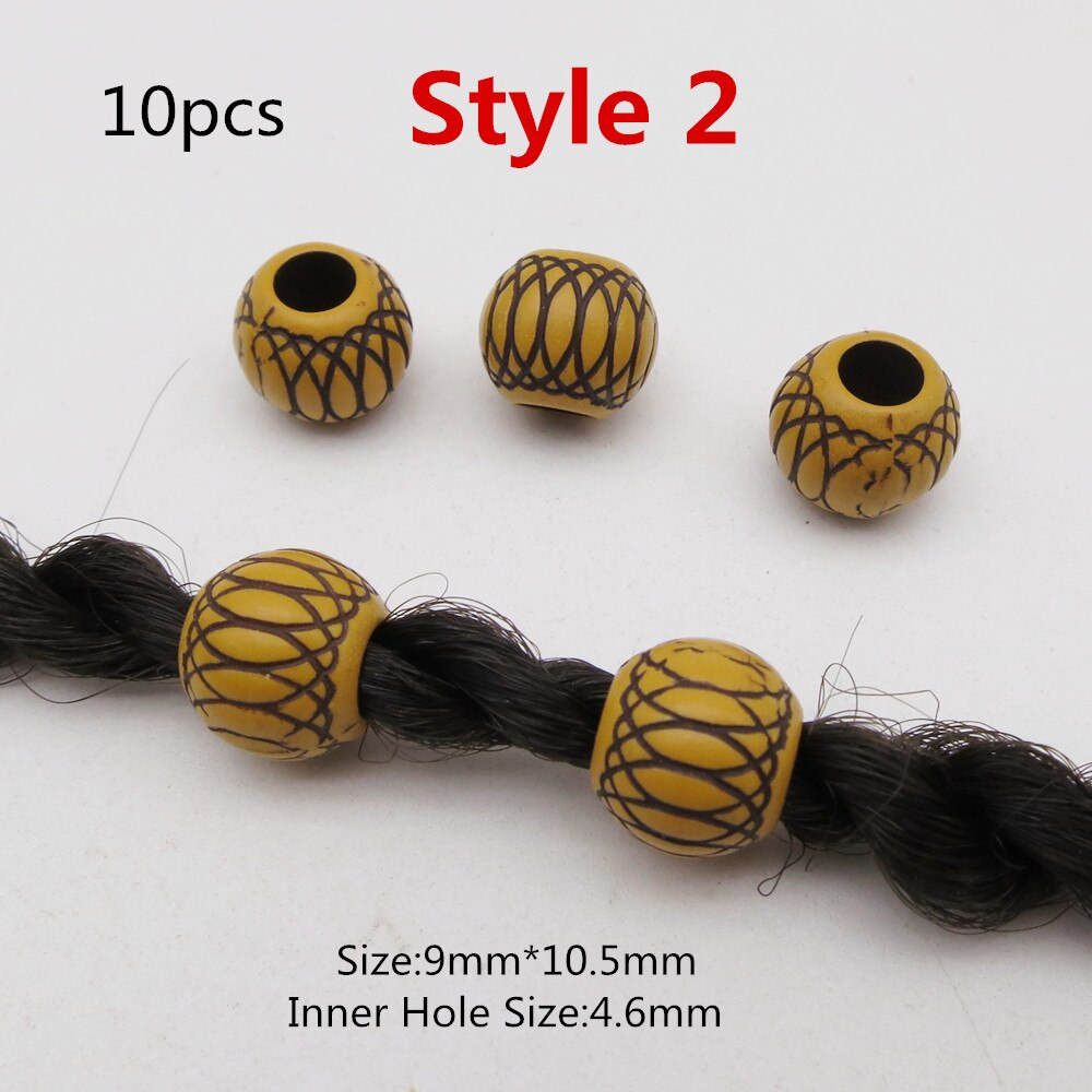 10 st/förpackning träimitation plast virkat hår fläta dread dreadlock pärlor ringar tub för håraccessoarer