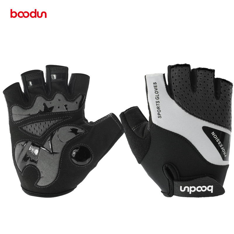 BOODUN Men Women Cycling Gloves Half Finger Summer Antislip Bike Gloves Gym Shockproof Road Mountain Bike MTB Bicycle Gloves: Black / XL