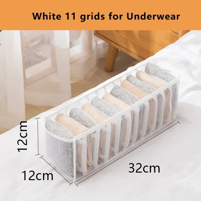 Closet Organizer Jeans Opbergdozen Ladeverdeler Dozen slipje organizer Opvouwbare ondergoed organisatoren Opslag voor kleding: Ivoor