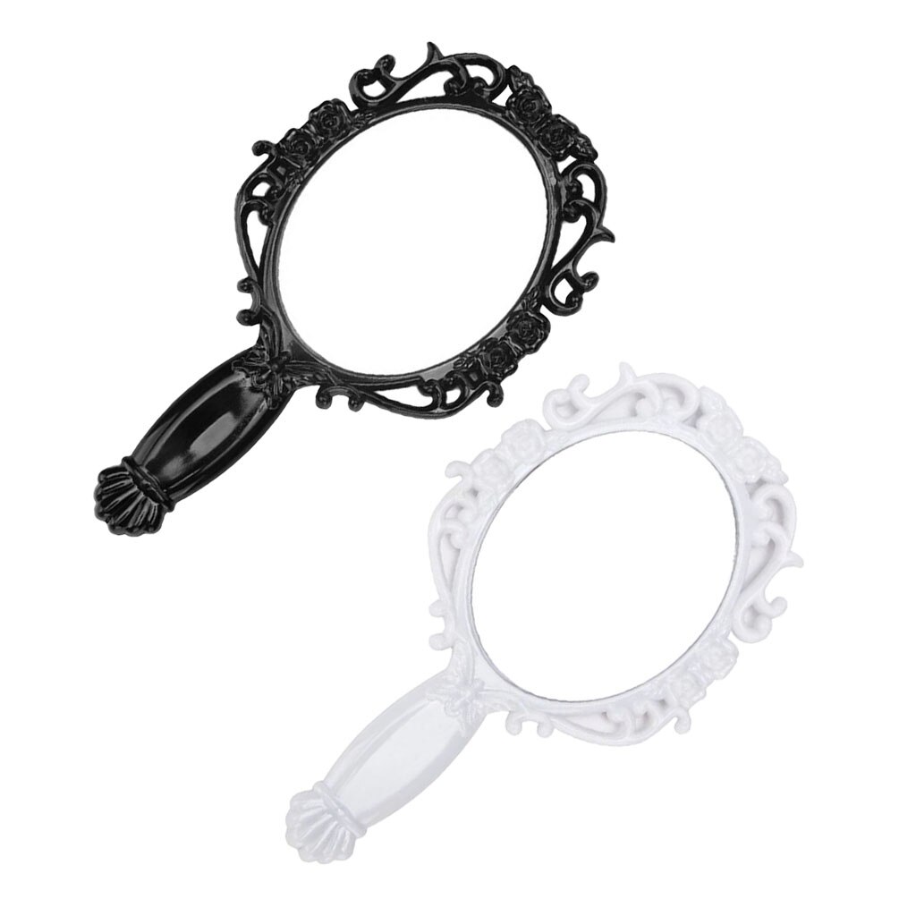 1 Piece White/Black Hand Held Mirror, Round Makeup Hair Dressing Mirror for Home Salon Use