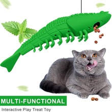 Blød silikone catmint rejer tandbørste legetøj kæledyr molar stick rense tænder interaktive katte tandmassage kløer tommelfinger sjovt