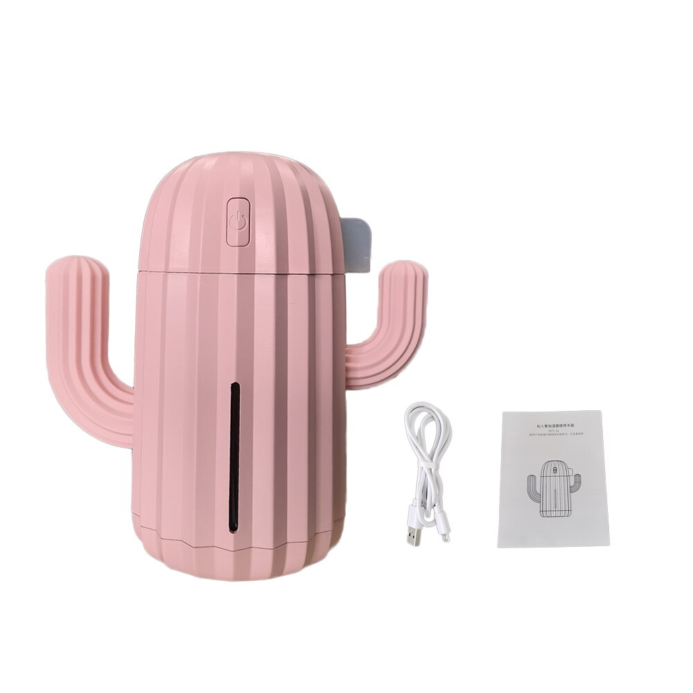 Humidificador de aire para el hogar y la Oficina, minidifusor de aire con de Cactus, alimentado por USB, 340ml, Humidificador LED, versión USB: pink