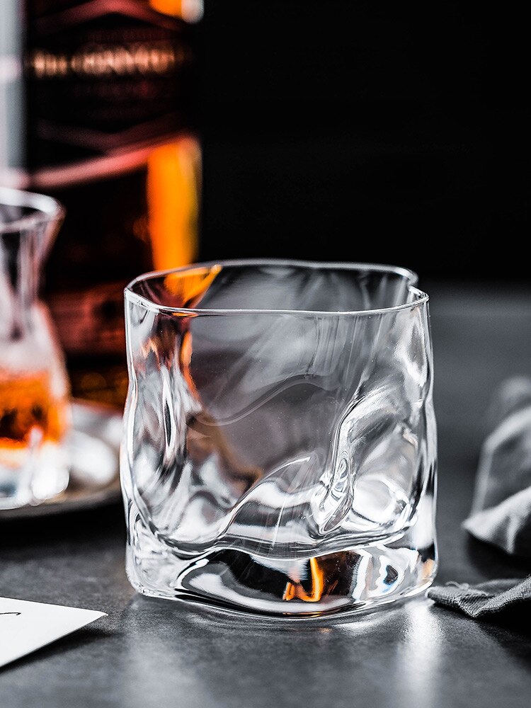 Whisky glas krumme whisky tumbler briller uregelmæssige folder verre vodka kopper personlighed brandy snifters iced whisky rock glas