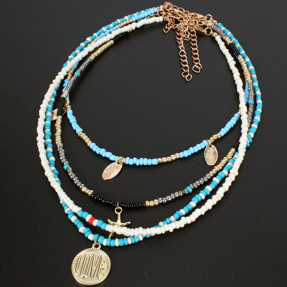 Collar con colgante de cuentas hecho a mano de varias capas, Gargantilla de amor de corazón de estrella de mar étnica, joyería de playa, de Bisutería