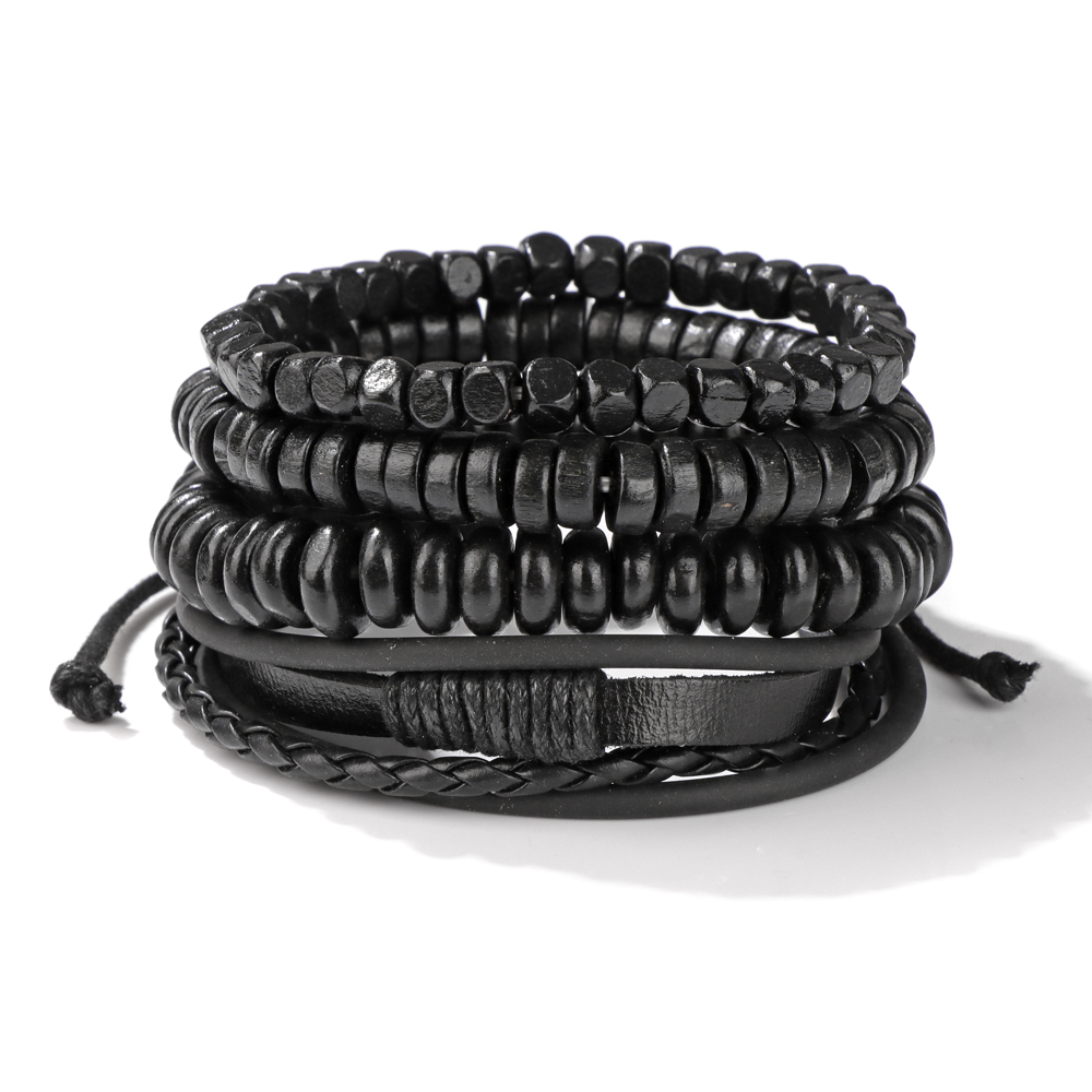 Pulsera de cuentas de madera multicapa para hombre, pulsera de cuerda de cuero marrón Vintage hecha a mano, pulseras nuevas étnicas, brazalete, de joyería 2024: Oro oscuro