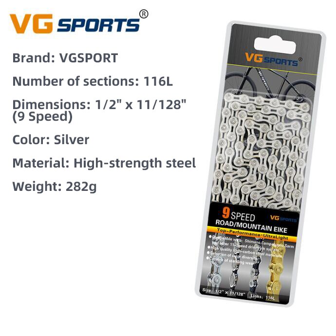 Bicycle Chains 8 9 10 11 Speed Velocidade Titanium Plated Ti Gold Silver Mountain Road Bike MTB Chain Part Cycling 116L: 9S-Silver