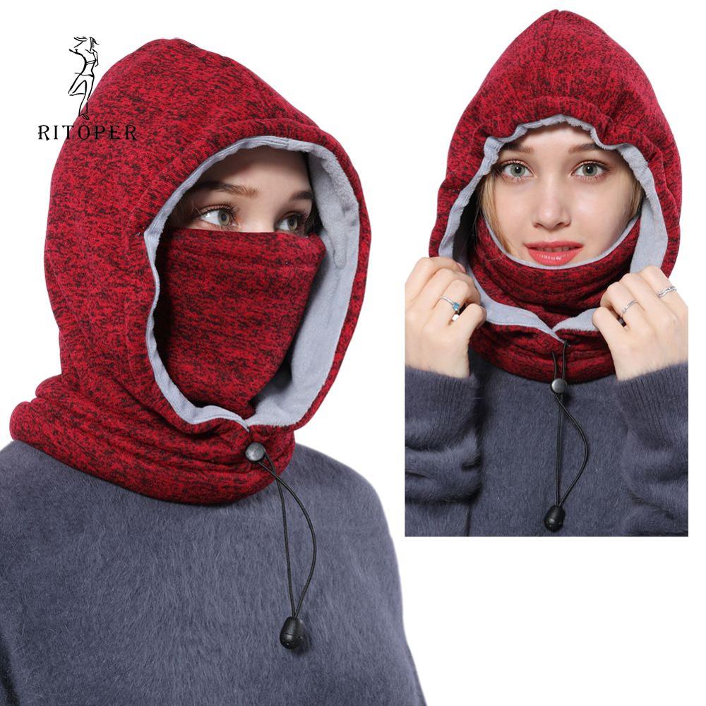Ritoper vinter fleece balaclava mænd kvinder beanie varm tykkere hat tørklæde hals sport maske udendørs skiløb cykling skullies: Rød