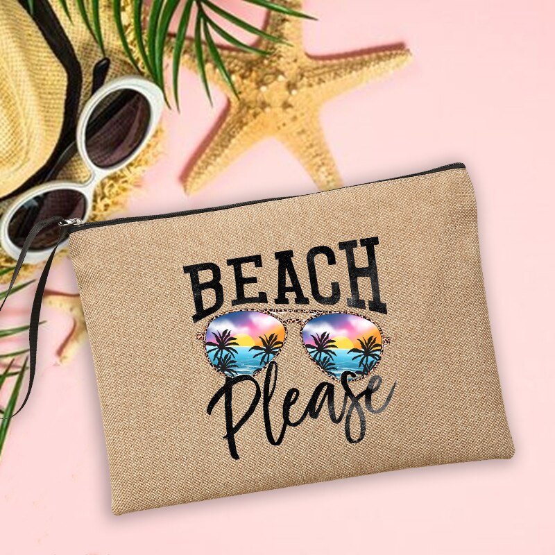 Beach per favore pochette in lino borse per trucco da donna occhiali da sole per vacanze da spiaggia borse per la conservazione della protezione solare lavaggio da viaggio regali per Organizer: Q06912-A012BR-S