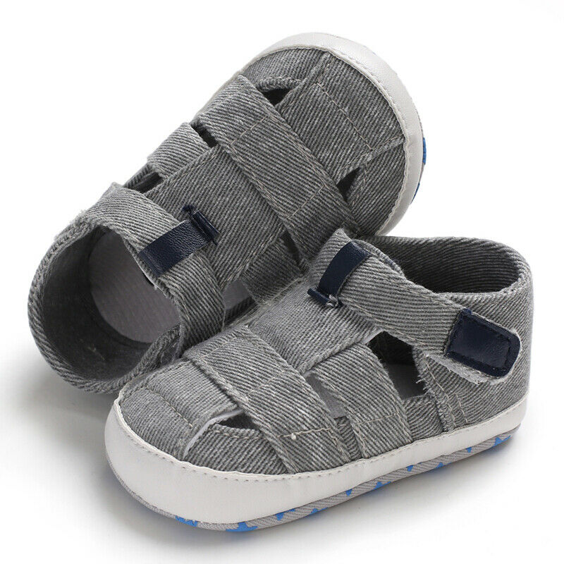Mode Baby Sandalen Peuter Baby Holle Zachte Crib Zool Canvas Schoenen Meisjes Jongens Kids Zachte Crib Prewalker Sandalen Klompen: Grijs / 7-12 Months