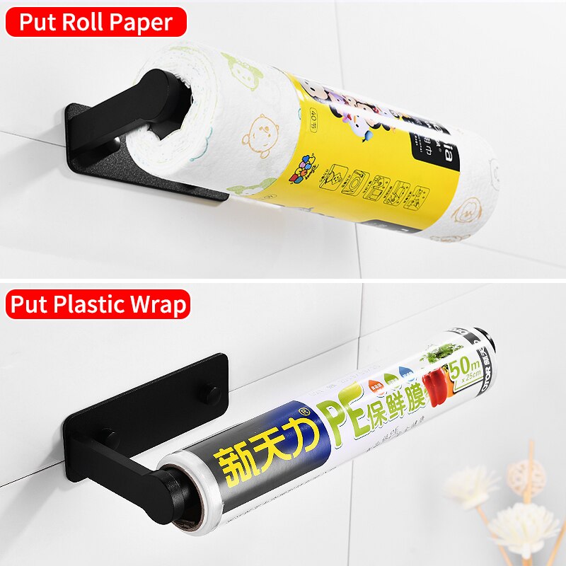 Soporte de papel higiénico negro aluminio Portarrollos de papel higiénico de baño soporte para papel de cocina al vacío colgador montado en la pared toallero