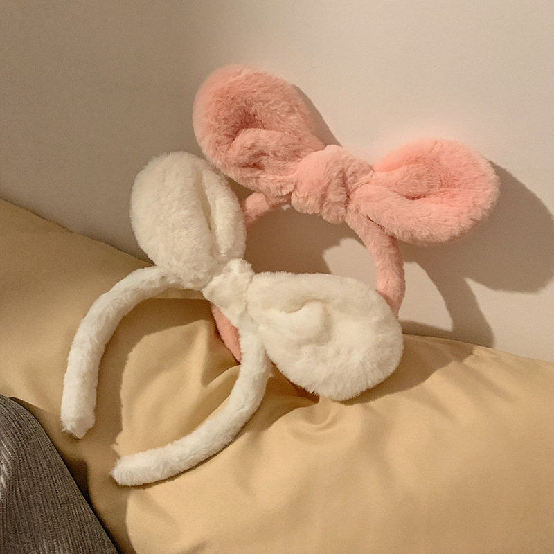 Diadema con Orejas de conejo de dibujos animados para mujer y niña, diadema con Orejas de oso y conejito, banda para el pelo para Cosplay, aro para el pelo de felpa a la , accesorios para el cabello
