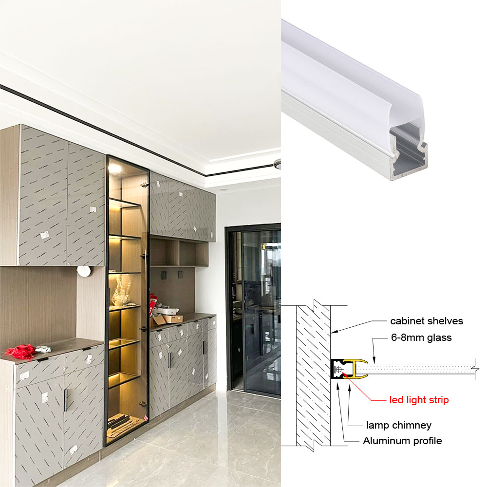 10*20mm 2pcs 0.5m Aluminium Profile LED Strip Light for Glass Cabinet Shelf Aluminum Channel Holder with Transparent Cover