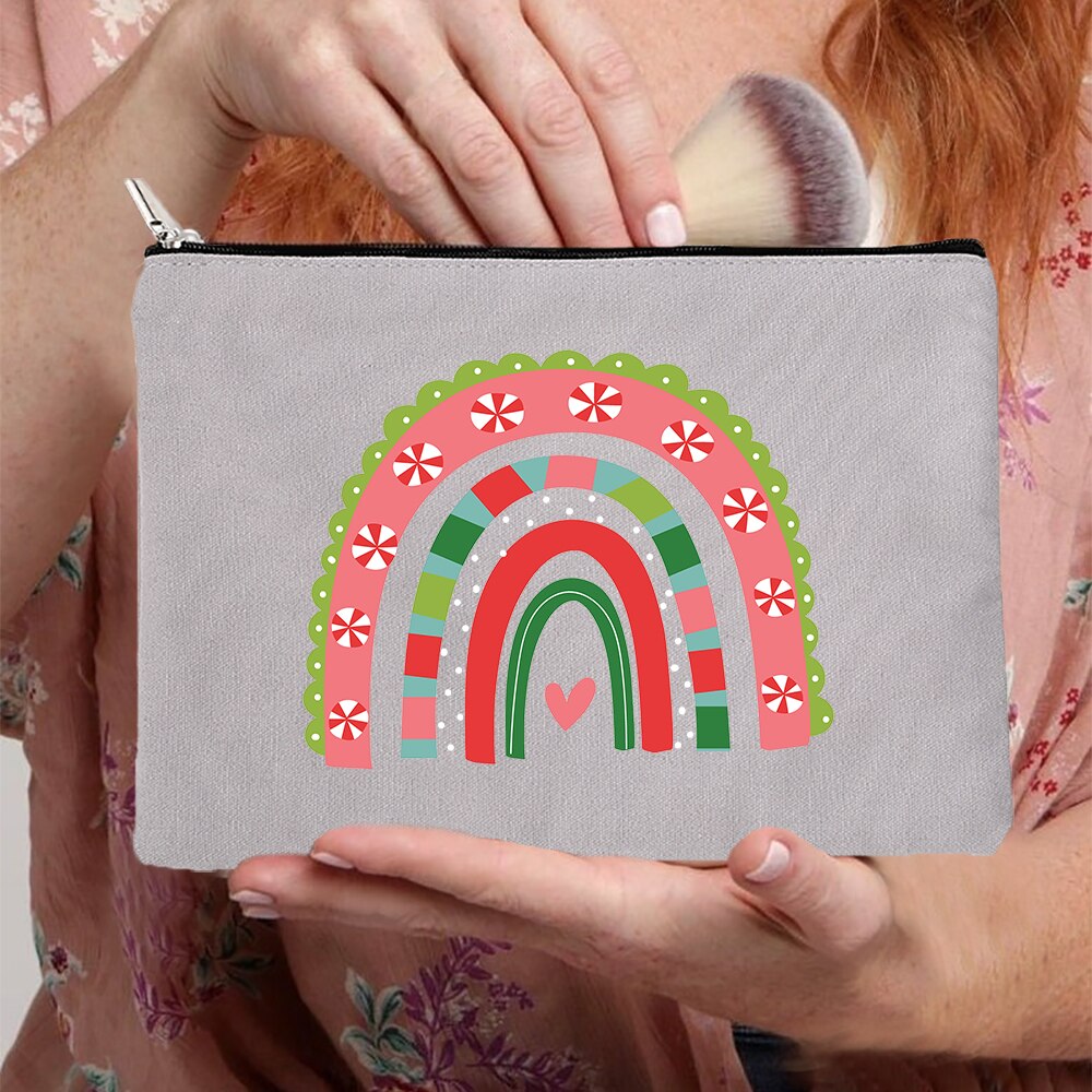 Rainbow kobiety płótno szare kosmetyczki torby moda Zipper torebeczka na kosmetyki podróż torebka na imprezę Organizer biżuterii kobiece prezenty: W09442-TBGY-D