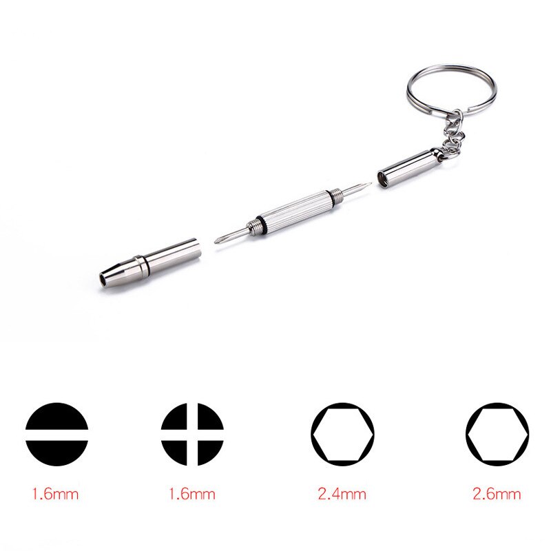 4 in1 Eyeglasses Screwdriver Hand Tools Spectacle Glass Screw Driver Cellphone Watch Computer Repair Kit with Keychain