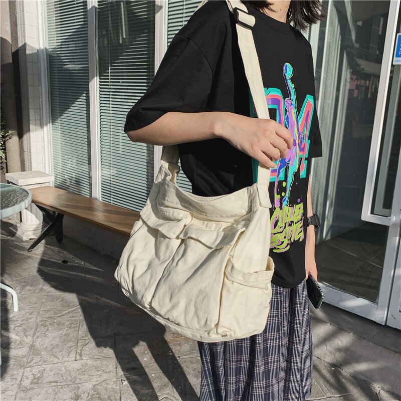 Women's School Messenger Bags For Women Shoulder Ladies Handbag Solid Large Capacity Casual Canvas Shoulder Female Bags