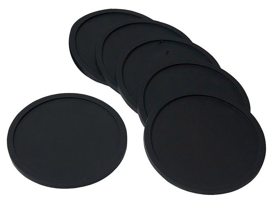 Silicone Black Drink Coasters Set of 8 Non-slip Round Soft Cup Coasters, Perfect for Bar and House, Durable Easy to Clean Black