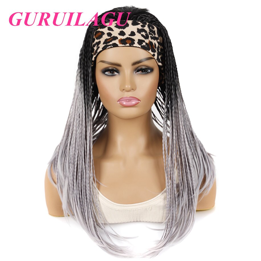 GURUILAGU Braided Wigs For Black Women Synthetic Wig Female Perruque Tresse Africaine Gray/613/Black Headband Wig 2 Headbands