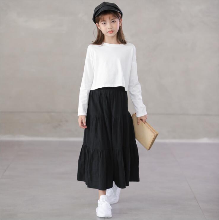 Girls Skirt Autumn Winter Baby Girls Black Cotton Long Skirts Teenage Girl Skirt Children Clothing 6 8 10 12 14Year