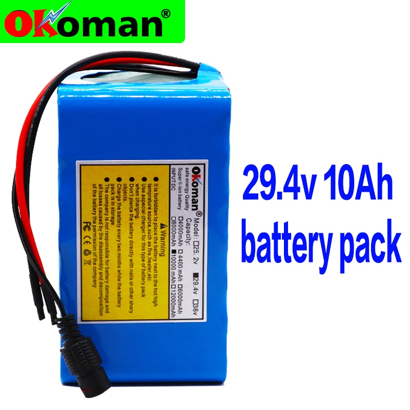 100% High capacity 24V 10Ah 18650 Battery li-ion battery pack 29.4v 10000mah Electric bicycle moped /Li-ion battery PACK BMS